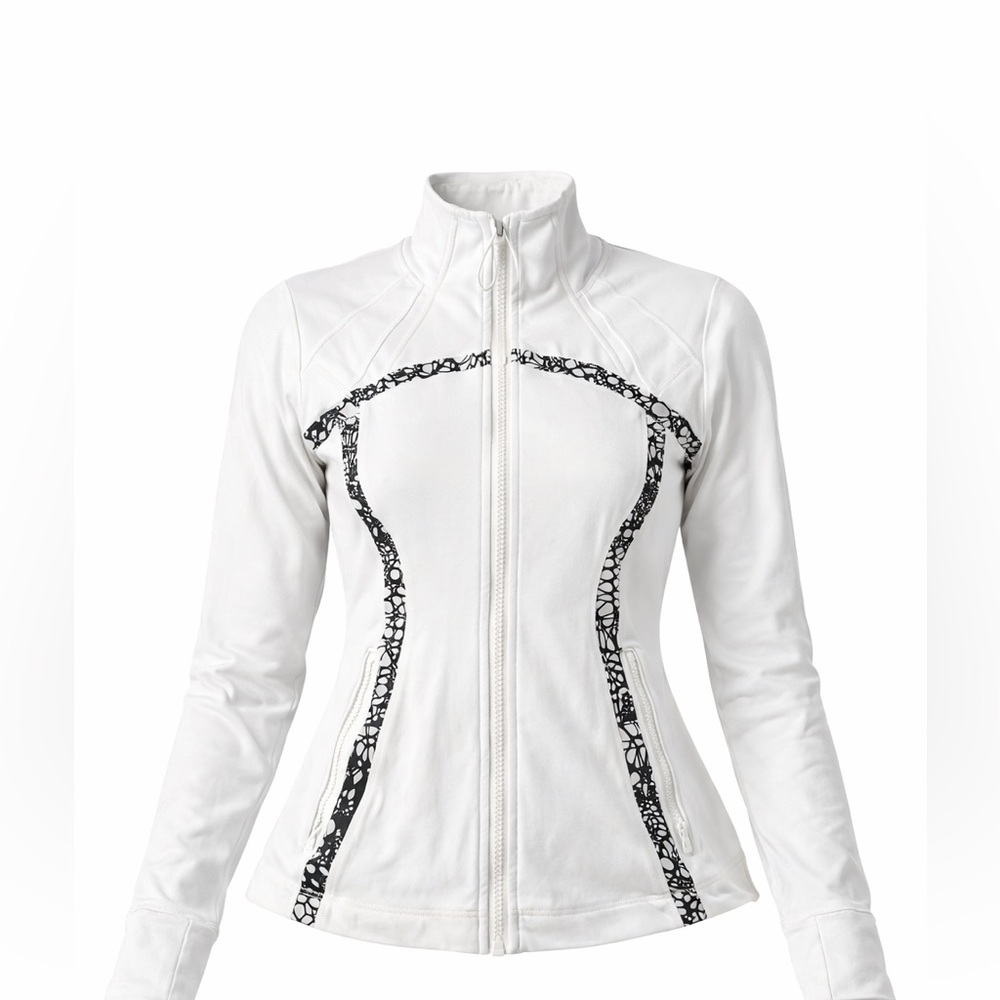 lululemon athletica White Zip-Up Bomber Jacket with Black Trim
